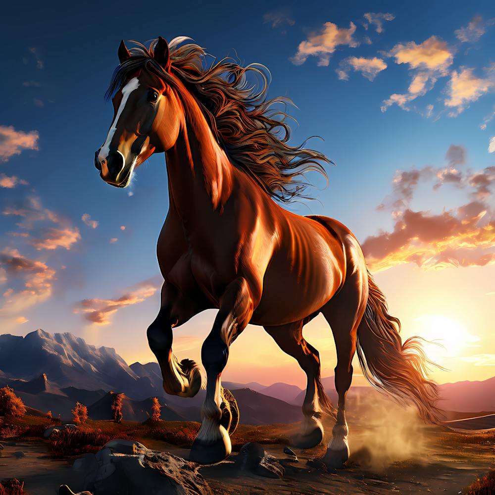 Horse Running In The Sunset
