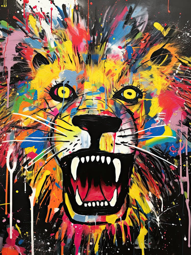 Angry Lion Basquiat style