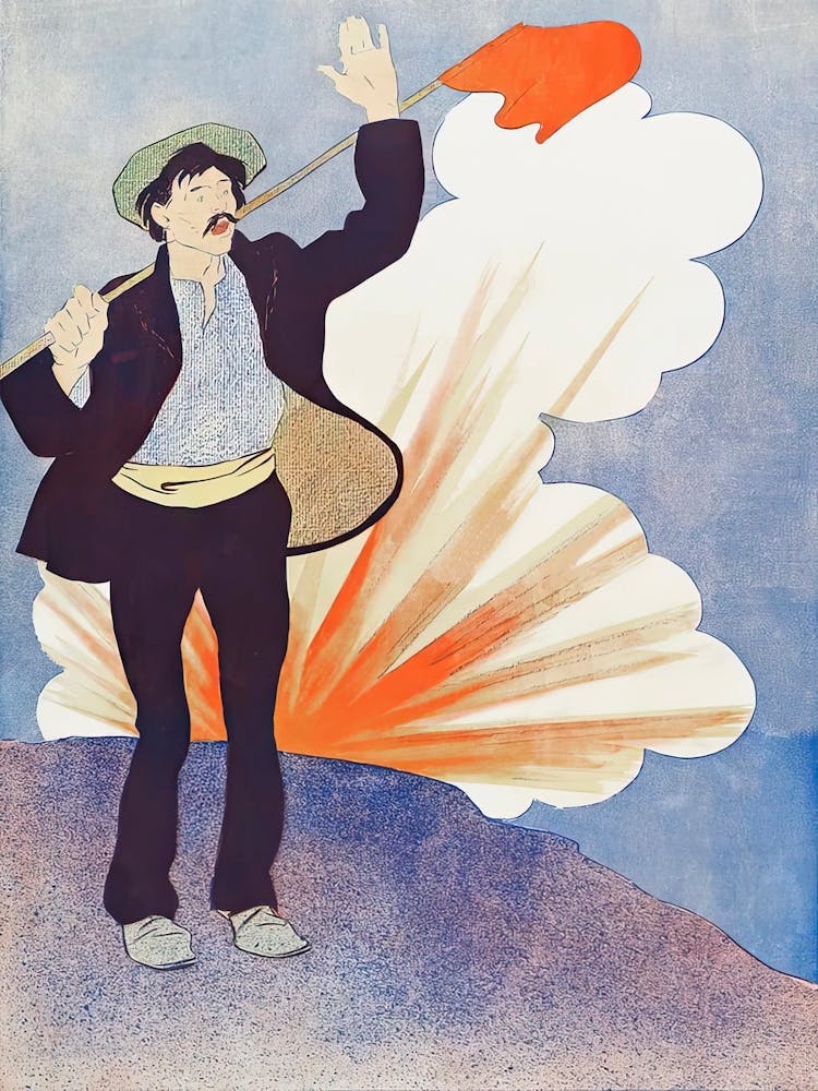 Vintage Workman With A Red Flag Illustration, Edward Penfield