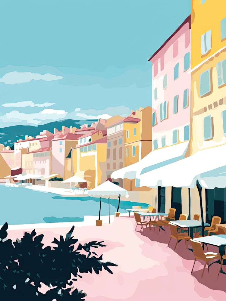 Villefranche Sur Mer, France, Flat Pastels Tones Illustration 2