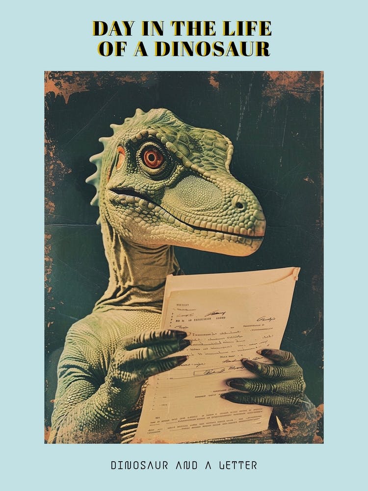 Dinosaur & A Letter Retro Collage 3 Poster