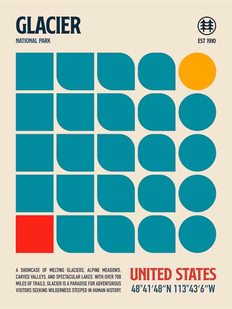 Glacier National Park Retro Travel Print