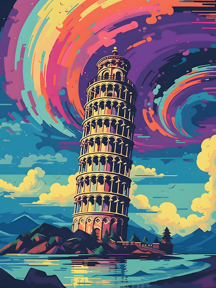 Leaning Tower Of Pisa Vibrant Surreal Modern Italy Landmark Wall Decor