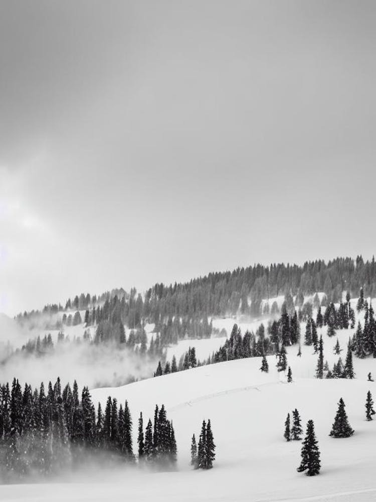 Courchevel, France Black And White Skiing Poster
