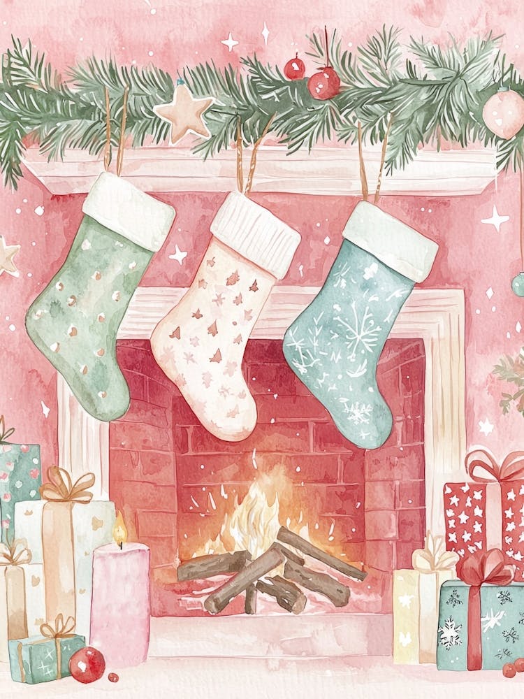 Christmas Stockings. Watercolor Festive