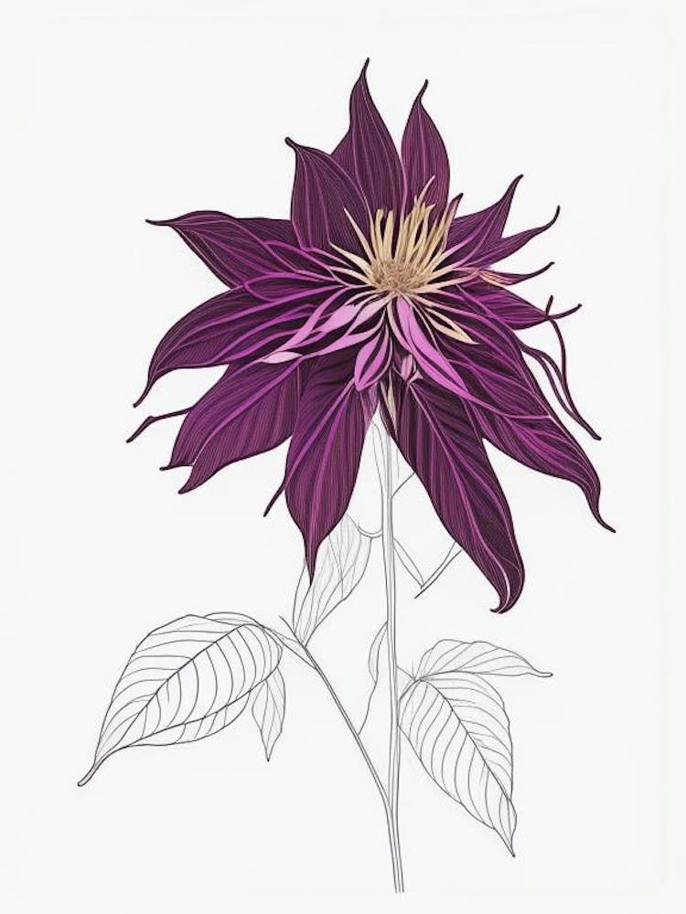 Dahlia Imperialis Floral Minimal Line Drawing 3 Flower