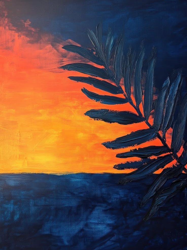 Sunset With Palm Leaf
