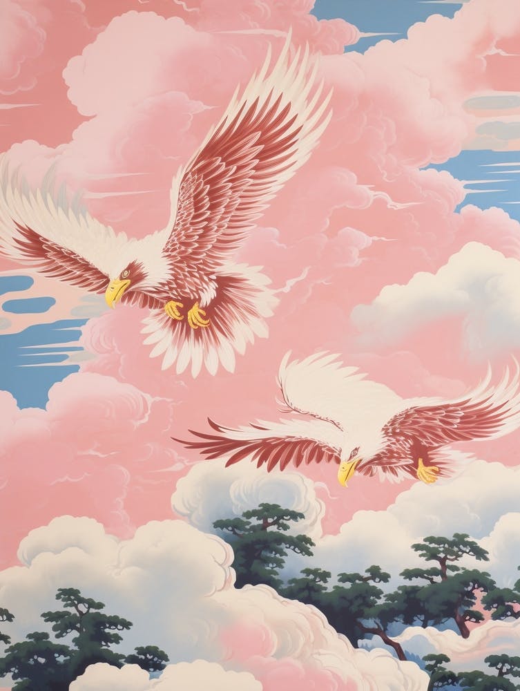 Vintage Japanese Inspired Bird Print Eagle 3