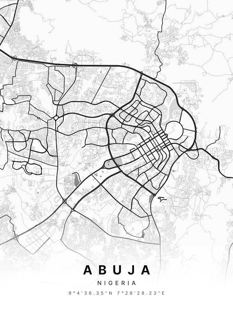 Abuja Federal Capital Territory Nigeria Zoomed White Map