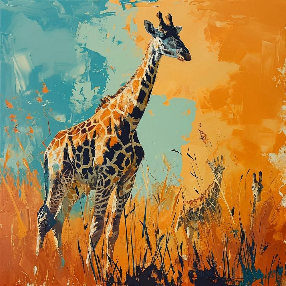 Herd Of Giraffes Running Through The Grass Acrylic Painting Inspired 2