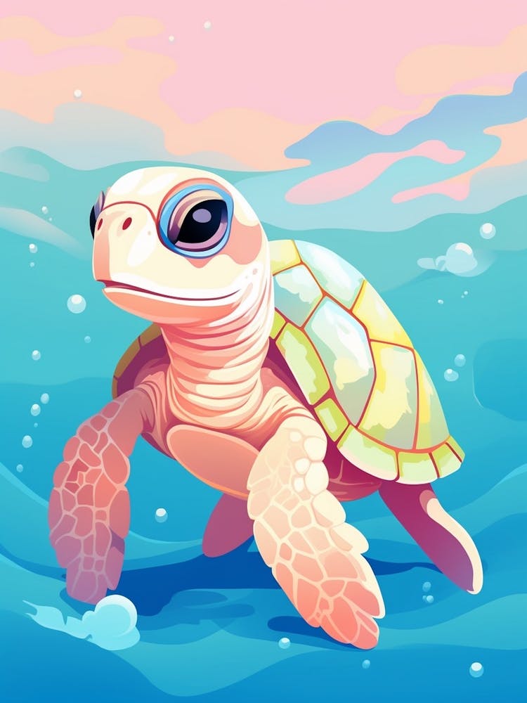 Dreamy Sea Turtle Digital Illustration
