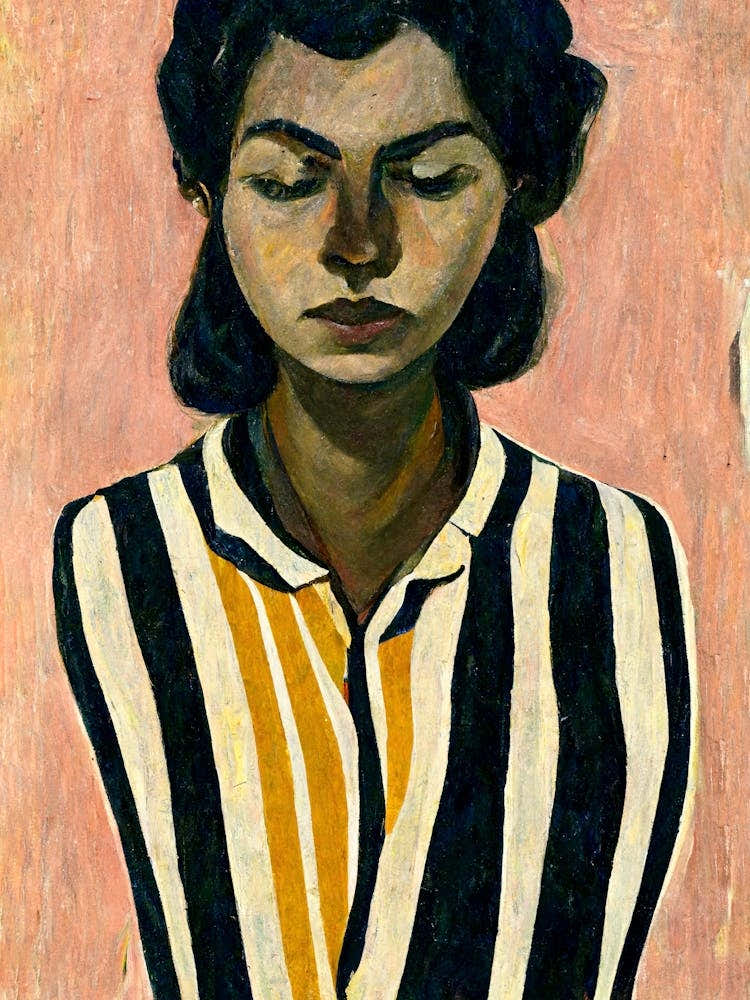 Portrait Of A Woman Wearing A Striped Shirt Pink Background
