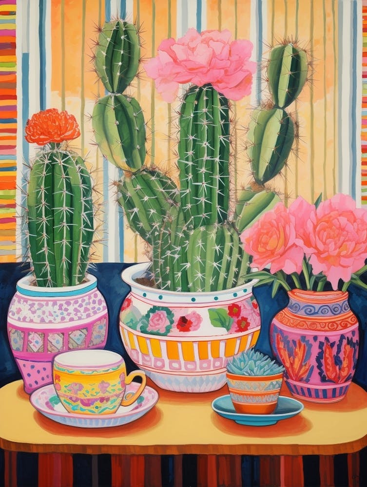 Cactus Painting Maximalist Still Life Mammillaria Cactus 2