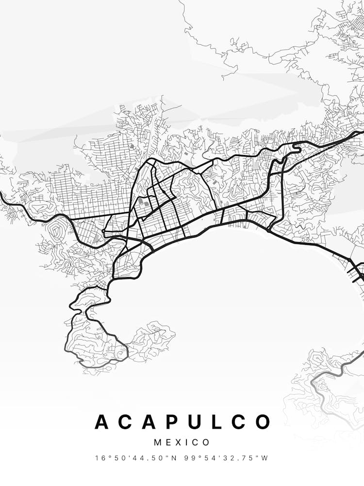 Acapulco Mexico White Map