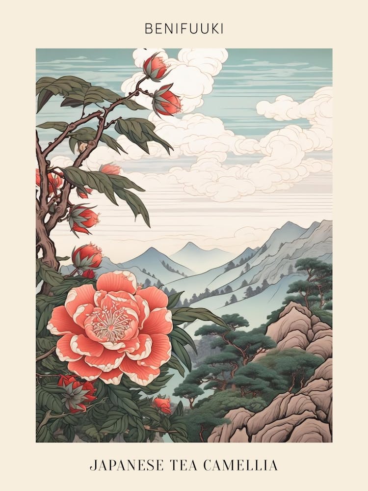 Benifuuki Japanese Tea Camellia 2 Japanese Botanical Illustration Poster