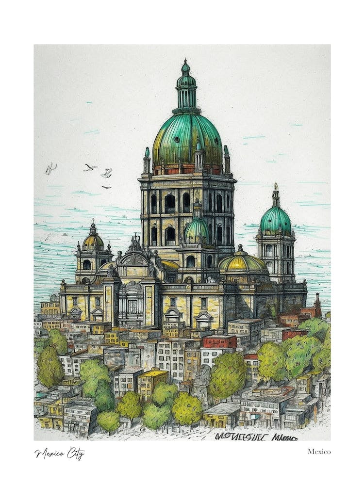 Mexico City Mexico Drawing Pencil Style 3 Travel Poster