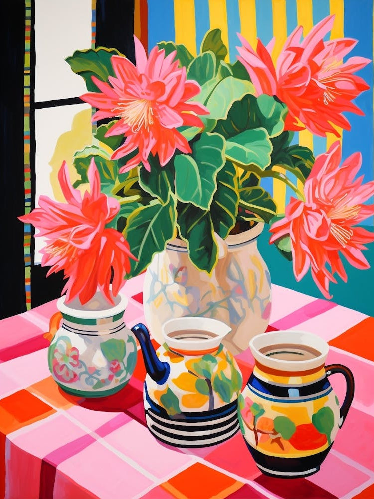 Cactus Painting Maximalist Still Life Easter Cactus 4