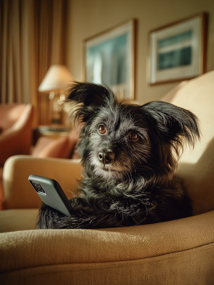 Black Cockapoo Chilling On The Phone