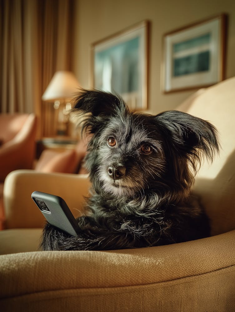 Black Cockapoo Chilling On The Phone