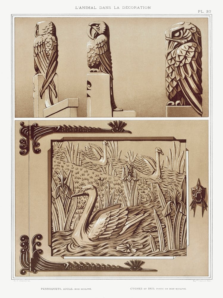 Parrots Eagle, Swans And Irises From The Animal In The Decoration (1897), Maurice Pillard Verneuil
