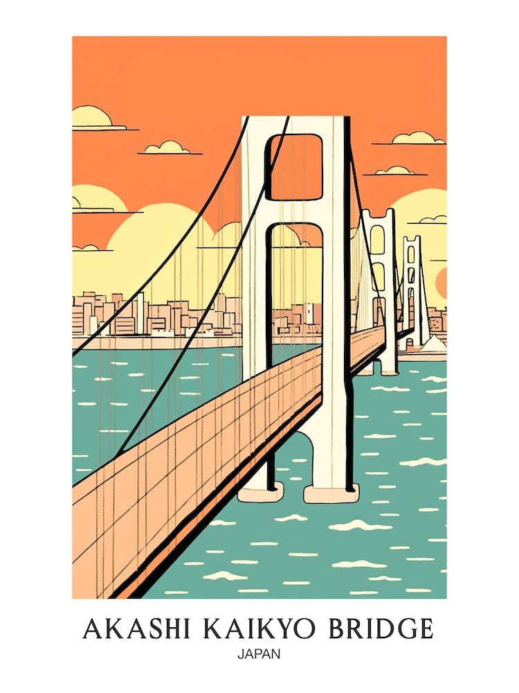 Akashi Kaikyo Bridge Japan Colourful 3 Travel Poster
