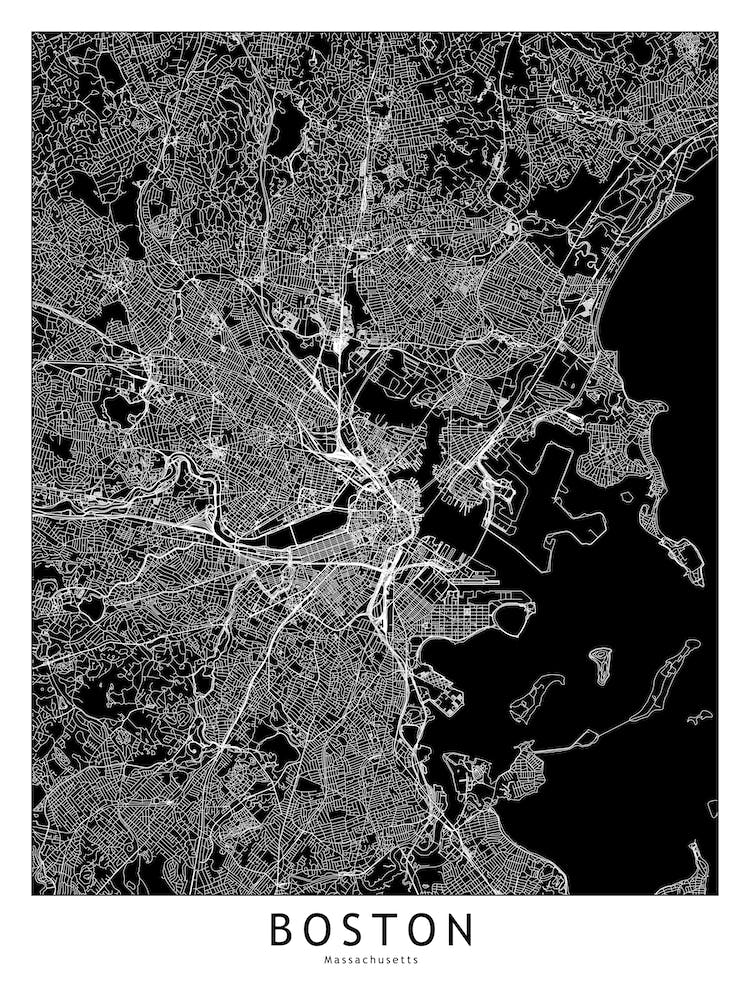 Boston Black And White Map
