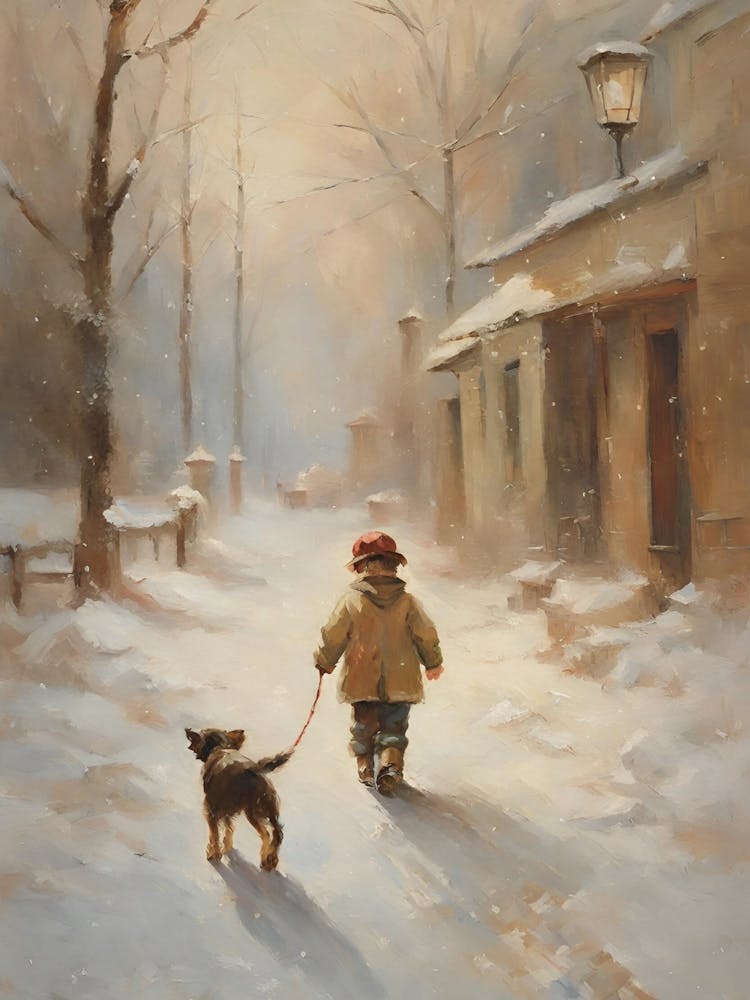 Boy And His Dog In The Snow 1
