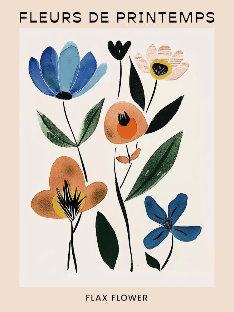 Spring Floral French Poster  Flax Flower 1