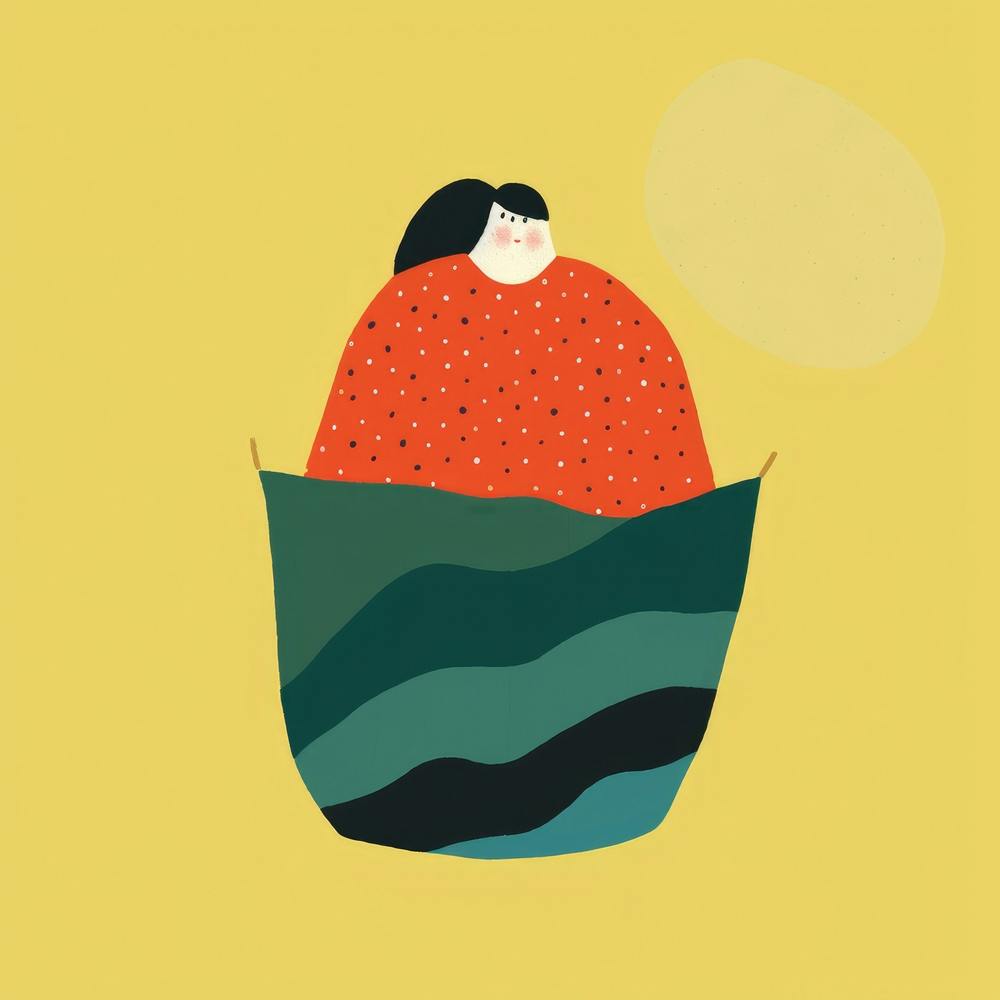 Illustration Of A Woman In A Basket