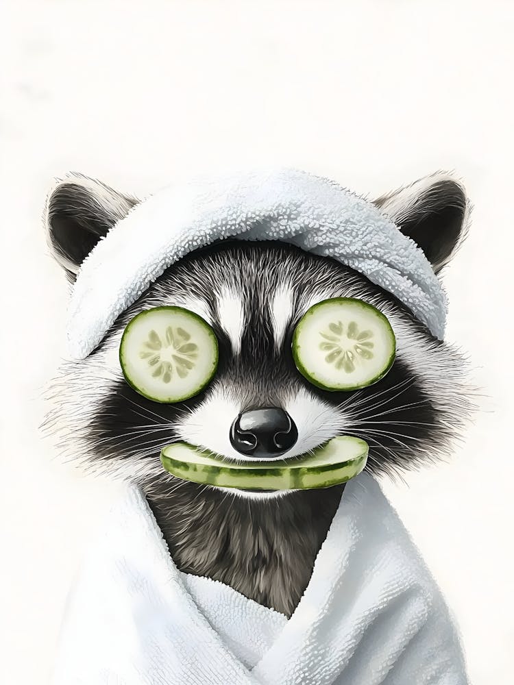Raccoon With Cucumbers 1