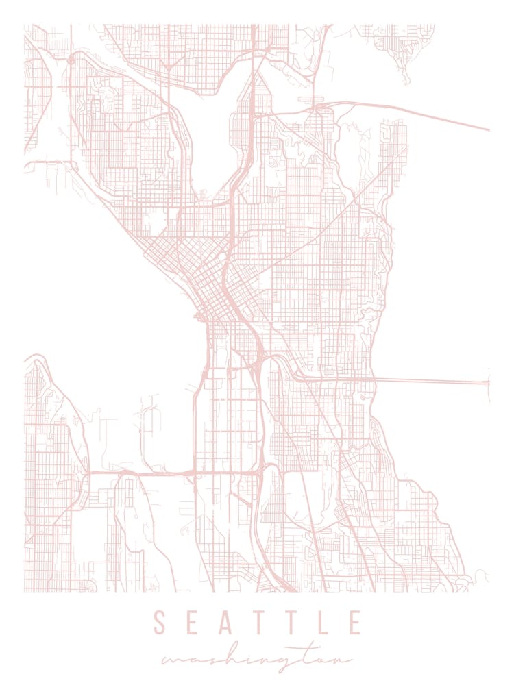 Seattle Washington Light Pink Minimal Street Map
