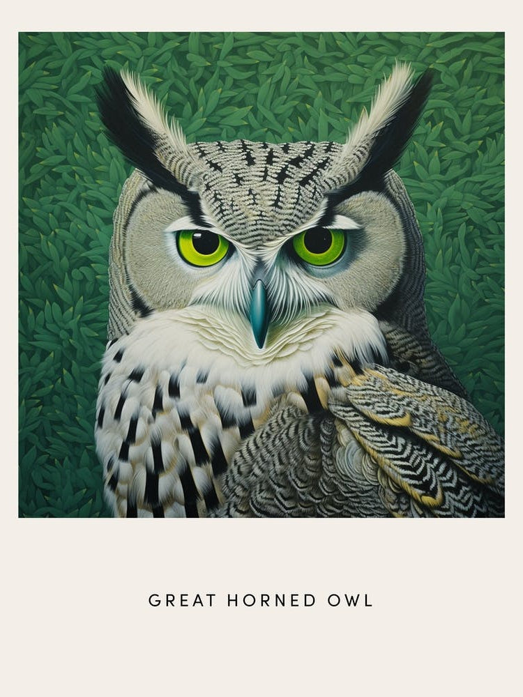 Ohara Koson Inspired Bird Painting Great Horned Owl 4 Poster
