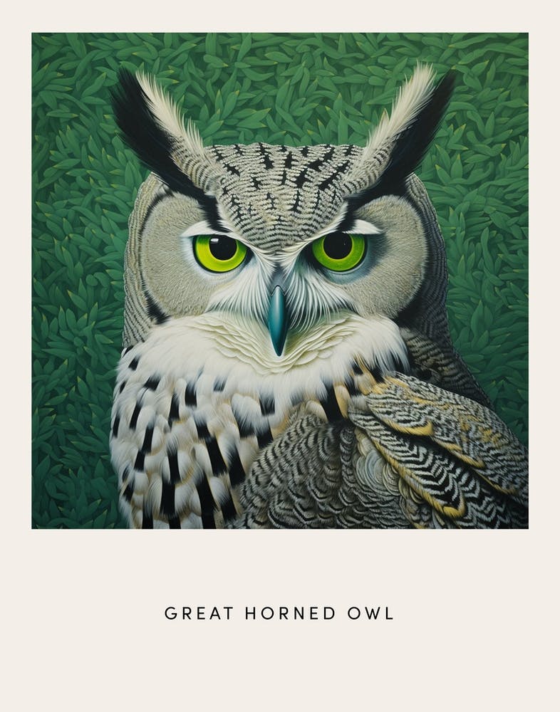Ohara Koson Inspired Bird Painting Great Horned Owl 4 Poster