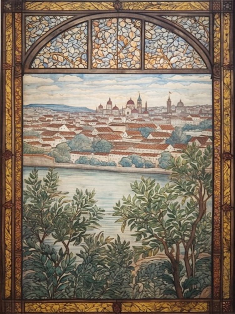 Window View Of Budapest Hungary In The Style Of William Morris 4