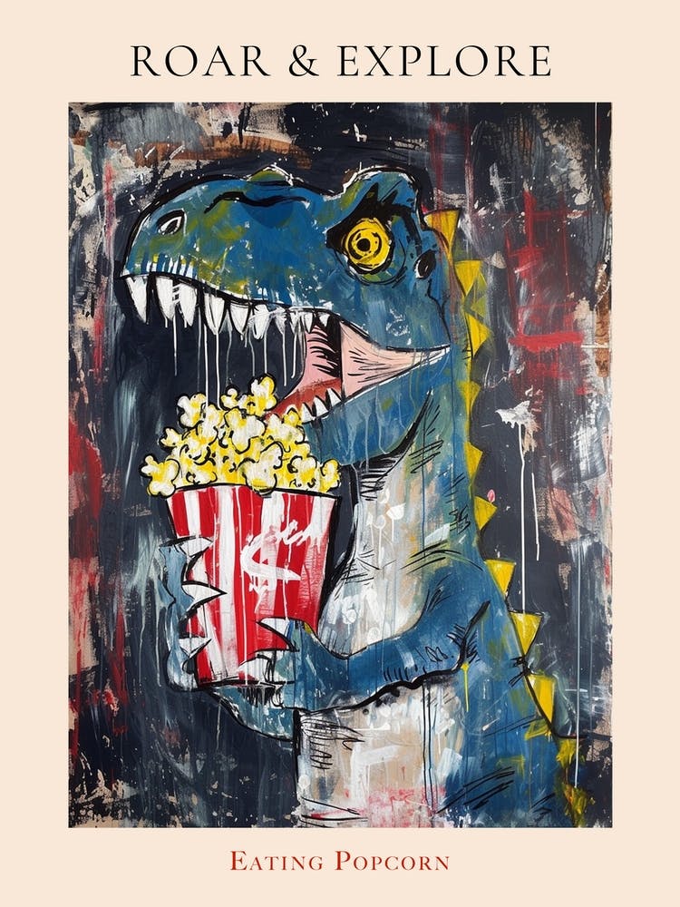 Paint Splash Dinosaur Eating Popcorn 3 Poster