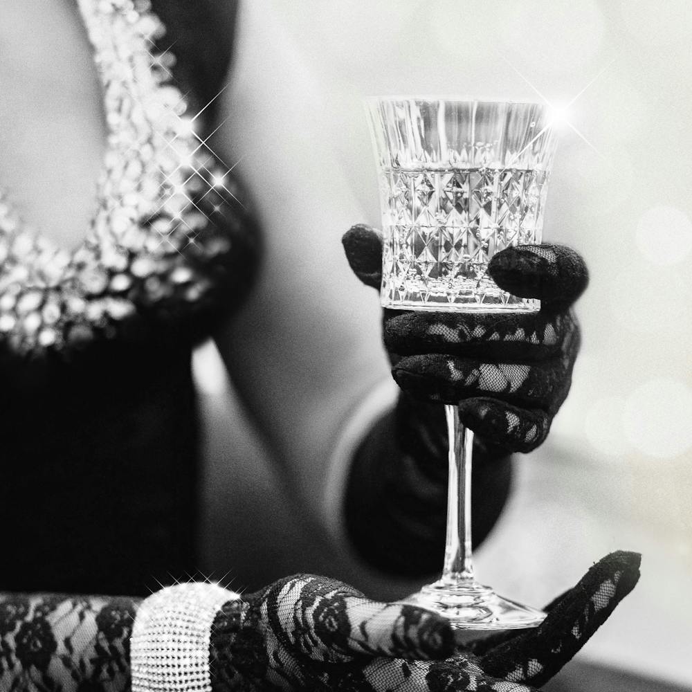 Coquette Girl - Black White Champagne Photo - Female Glitter Glamour Photography - Photograph - Photographs - SQUARE
