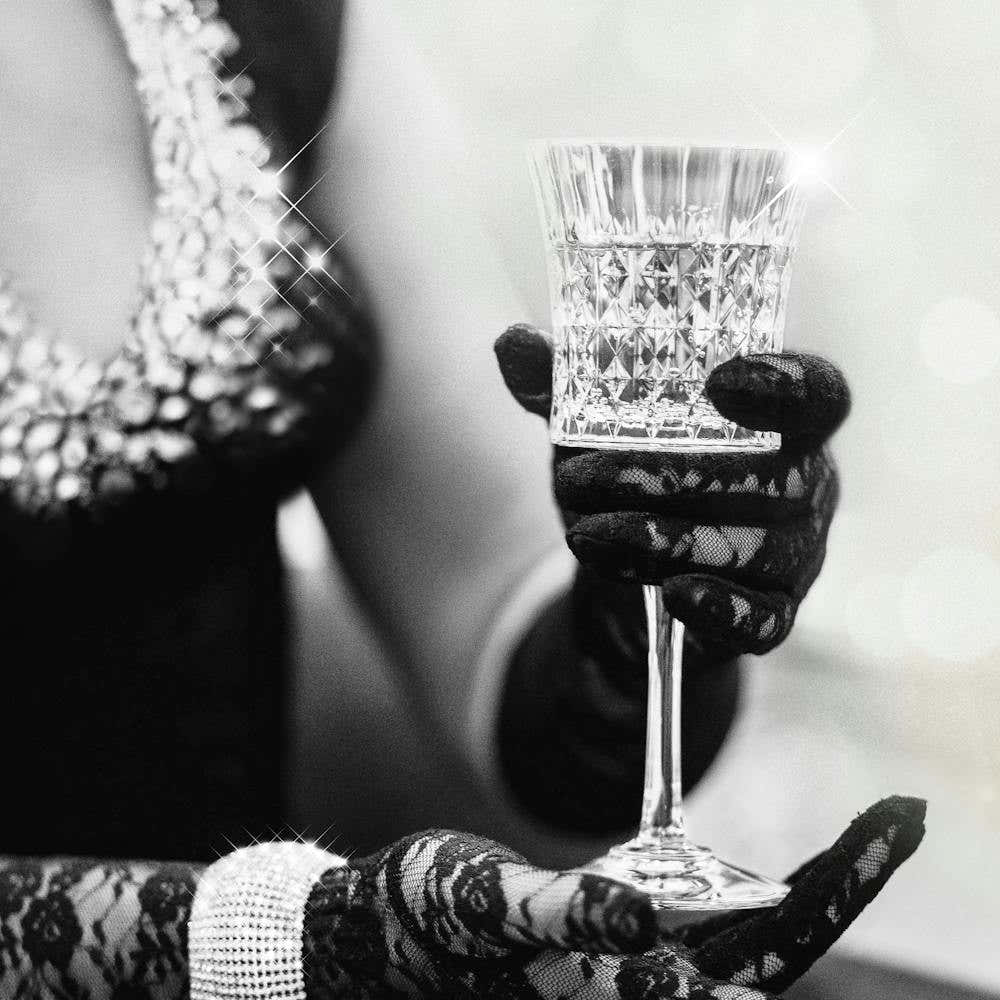 Coquette Girl - Black White Champagne Photo - Female Glitter Glamour Photography - Photograph - Photographs - SQUARE