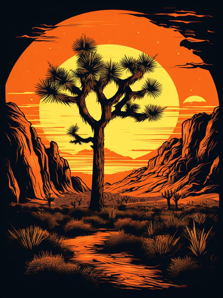 Joshua Tree At Dawn In The Desert In Black And Gold (1)