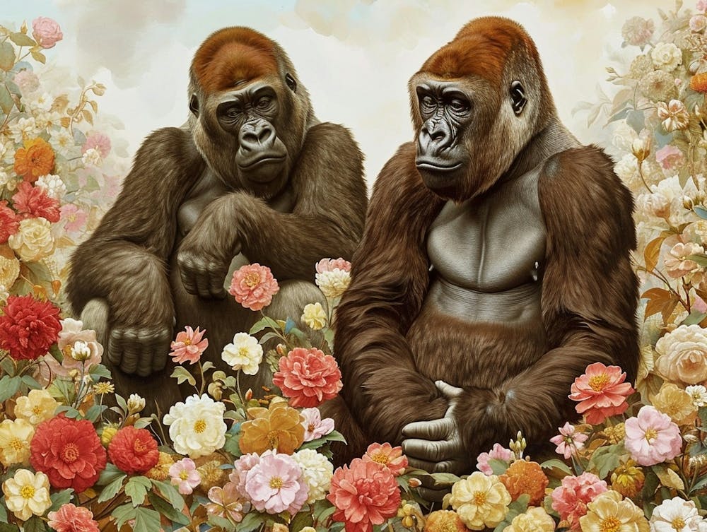 Floral Animal Illustration Mountain Gorilla 1