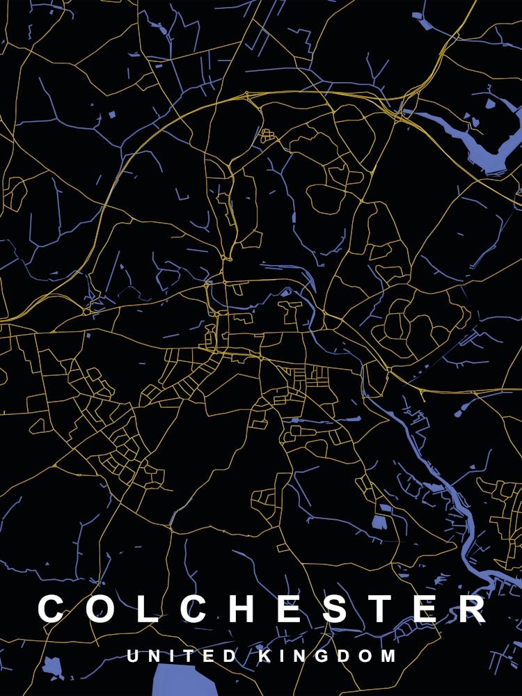 Colchester City Map Black and Gold