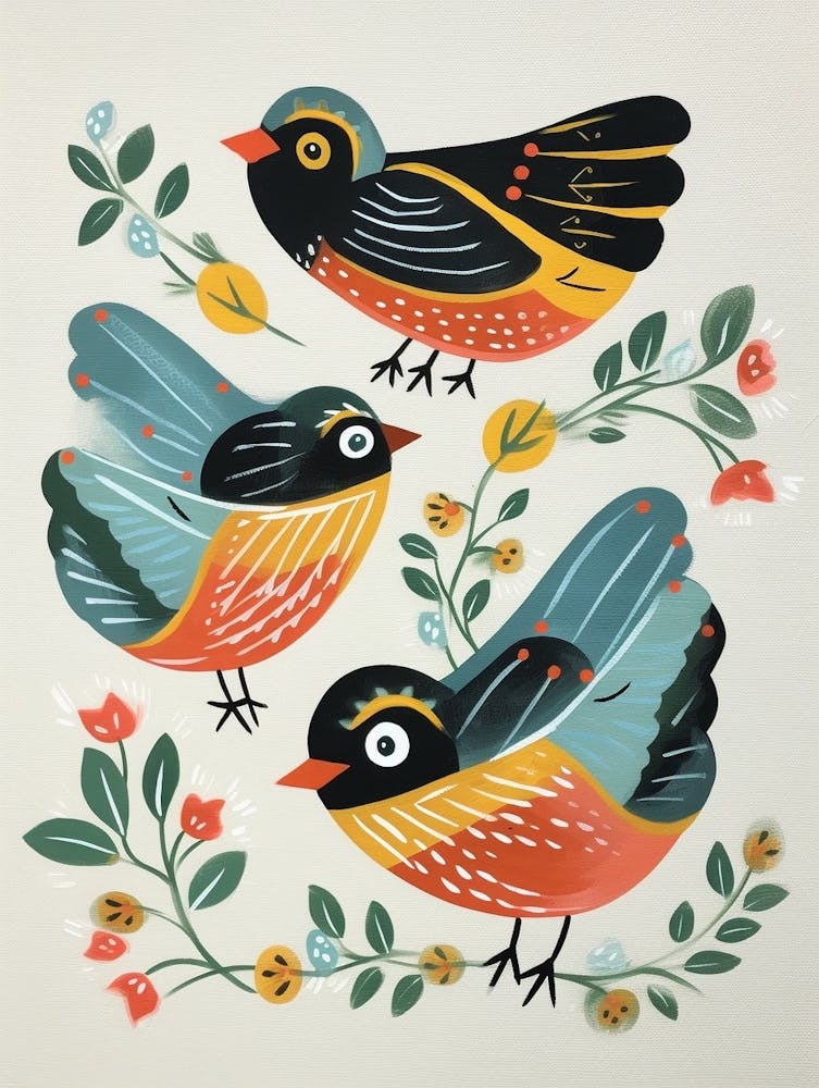 Folk Style Bird Painting European Robin 3