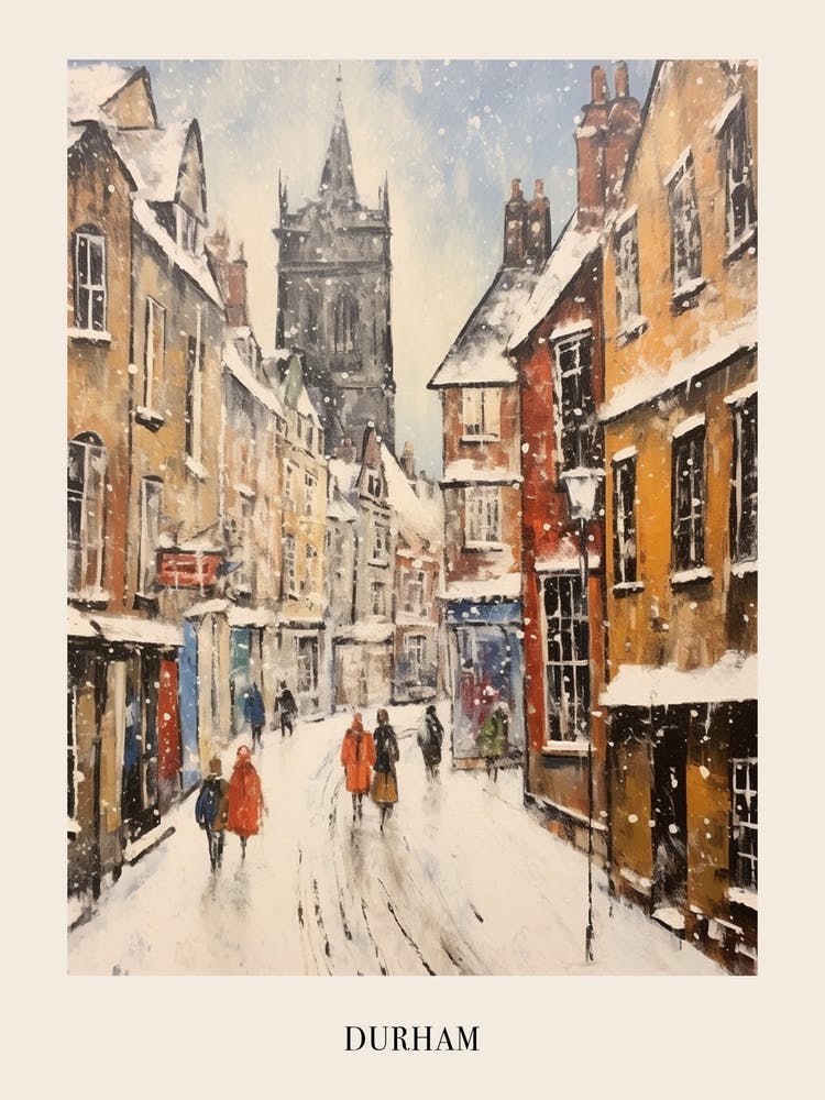 Vintage Winter Painting Poster Durham United Kingdom 1
