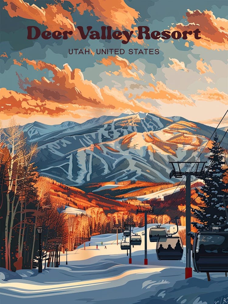 Deer Valley Resort Utah Sunset Digital Travel Art