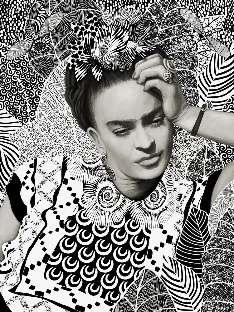 Drawing of a Mexican woman with flowers in her hair