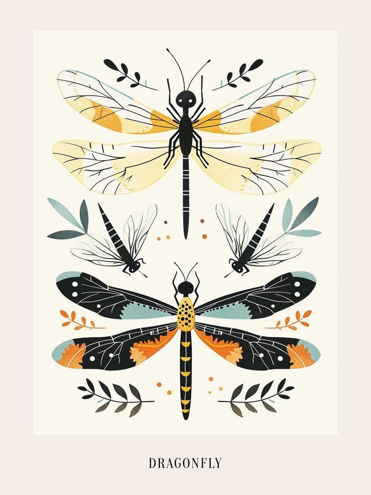 Colourful Insect Illustration Dragonfly 6 Poster