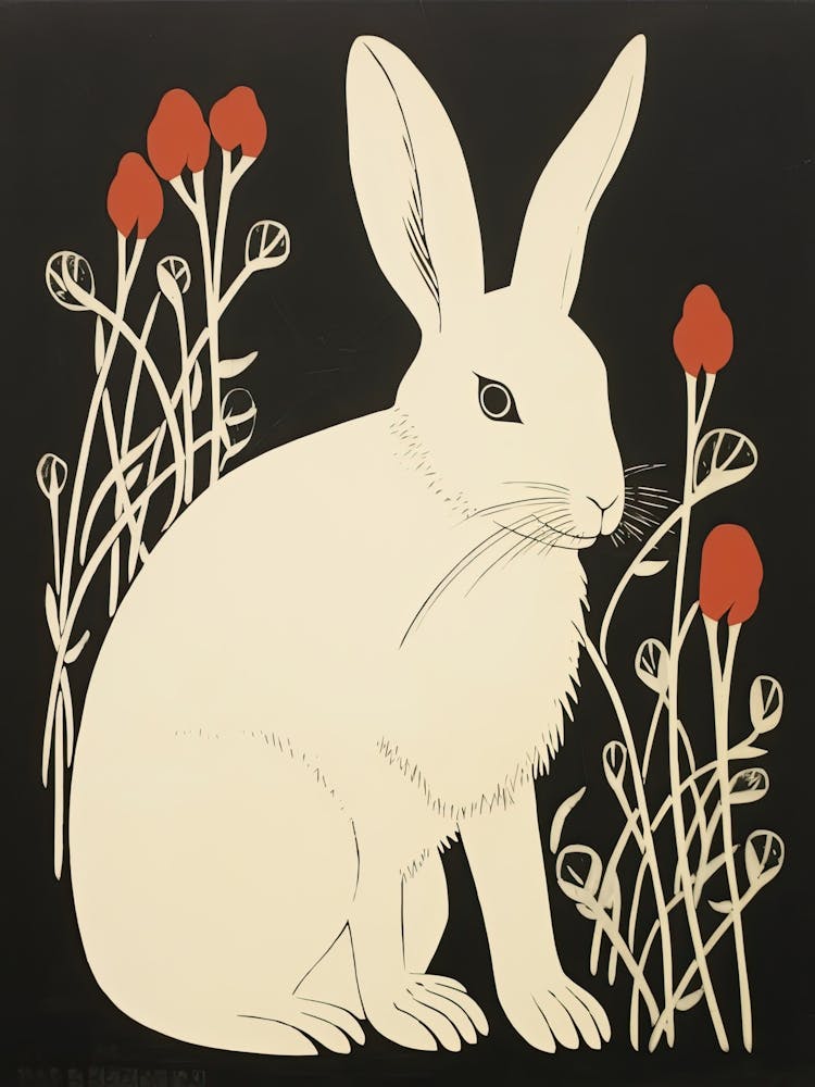 Rabbit With Red Flowers