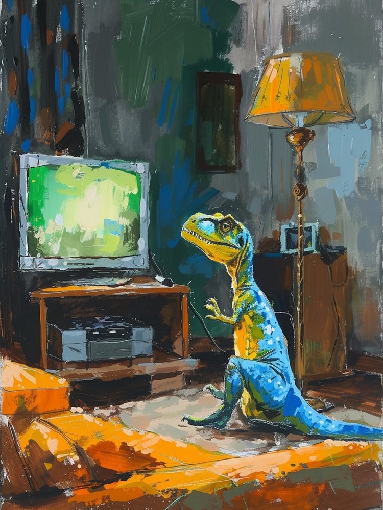 Dinosaur Watching Tv Blue Green Orange 3