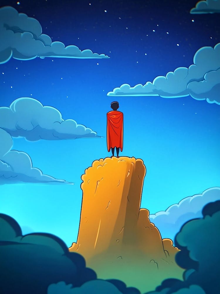 Man Standing On Top Of A Mountain