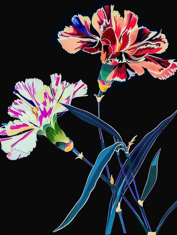 Neon Flowers On Black Carnation Dianthus 1