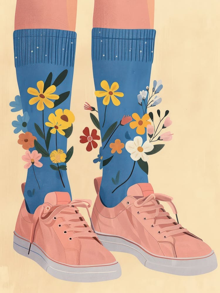 Illustration Pink Sneakers And Flowers 9